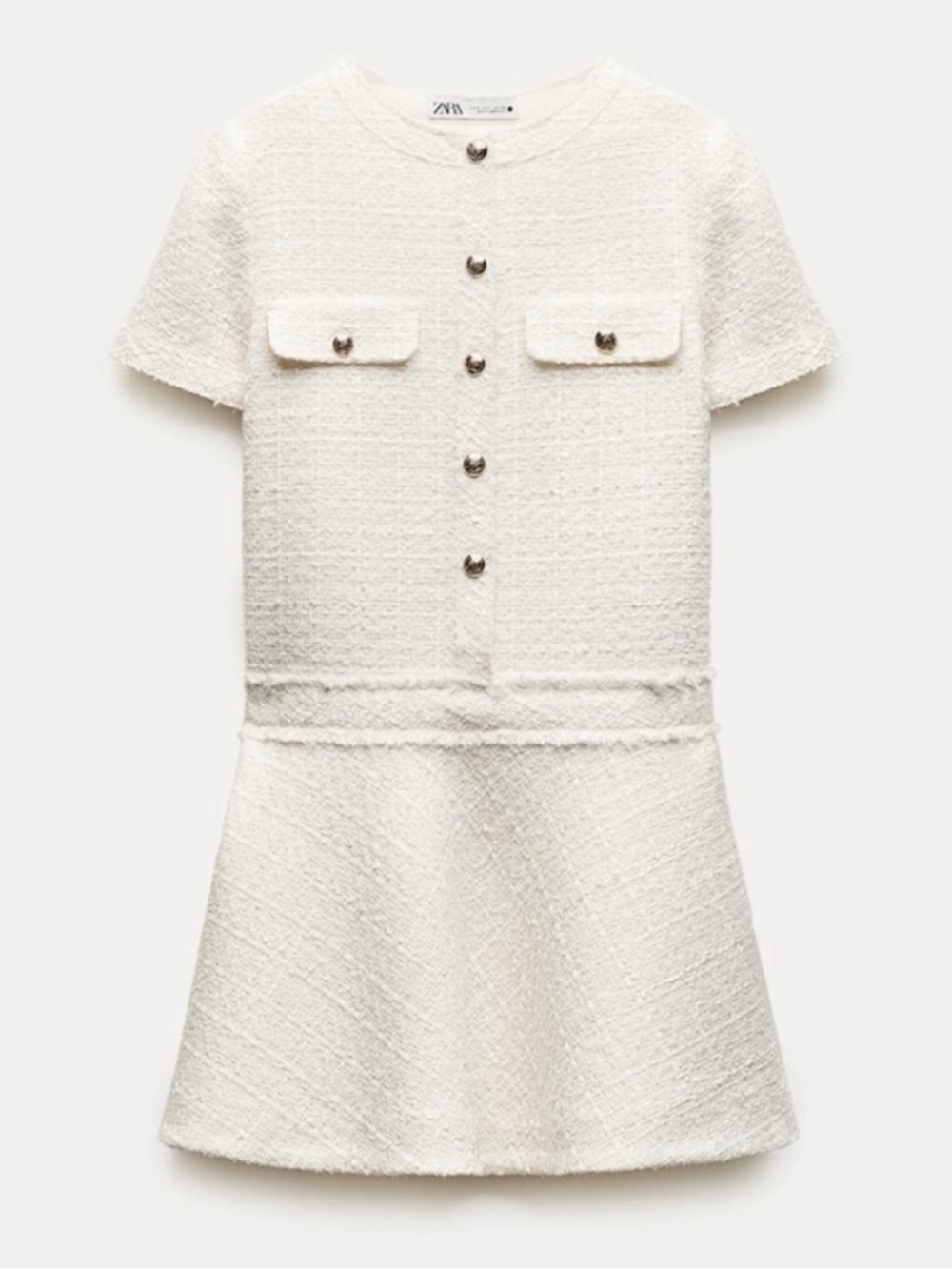 Zara Off-White Tweed Short Sleeve Girls' Dress